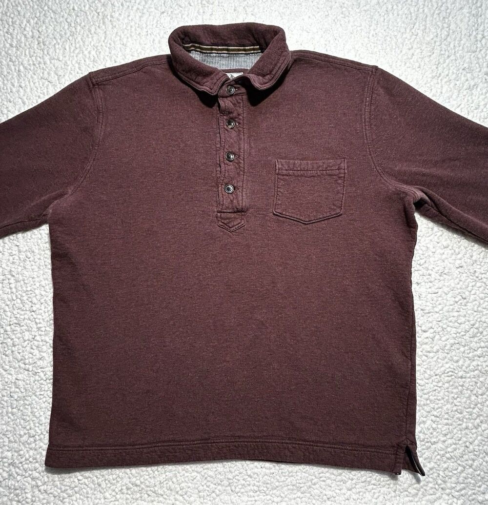 As-Is Eddie Bauer Sport Shop Mens L Tall Burgundy Long Sleeve Henley Pocket Shir